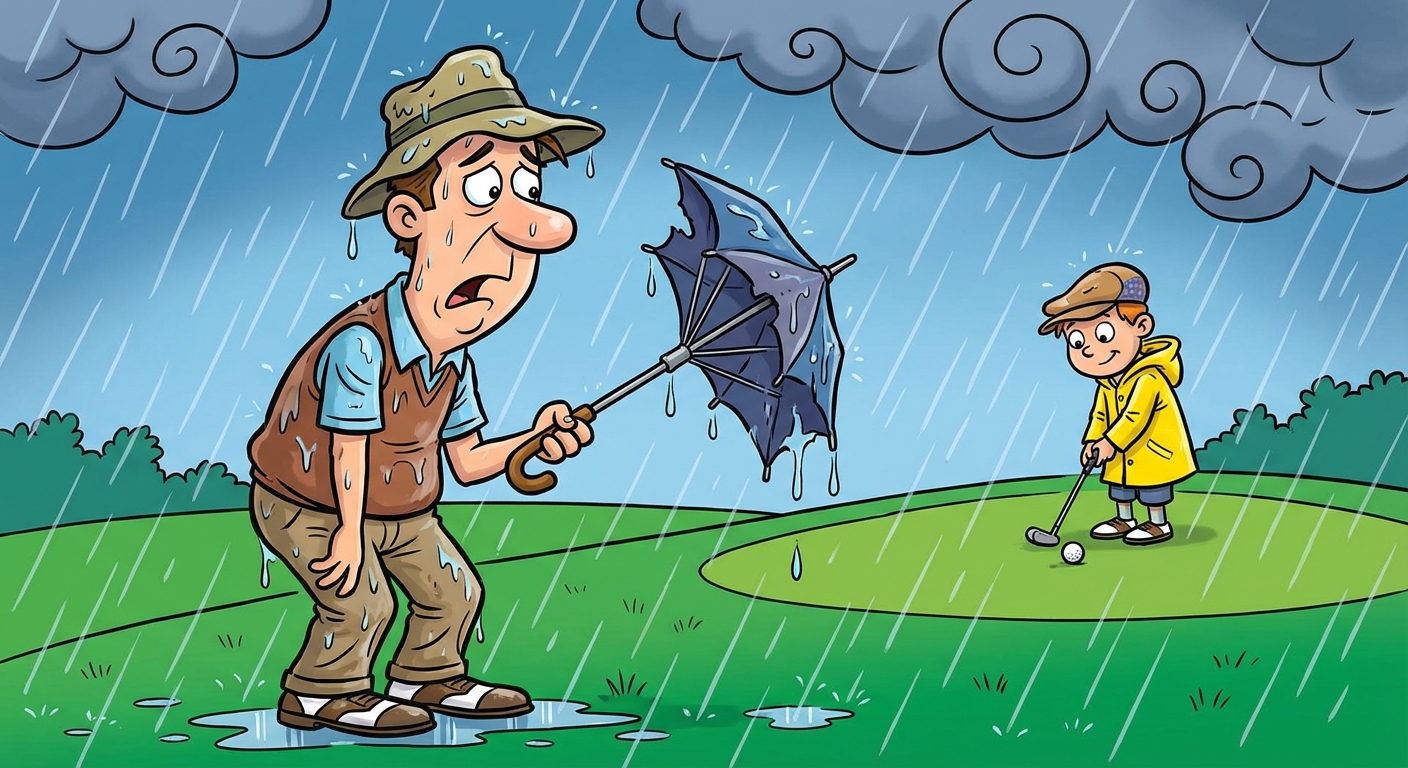 Parent sous la pluie avec parapluie retourné